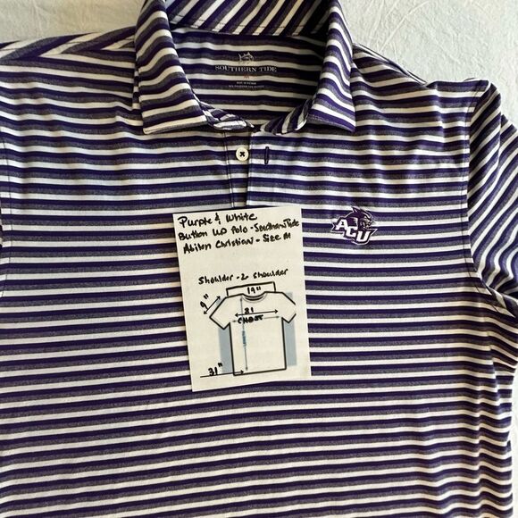 ACU Southern Tide Purple and White Striped Polo Shirt Size M - Picture 9 of 9